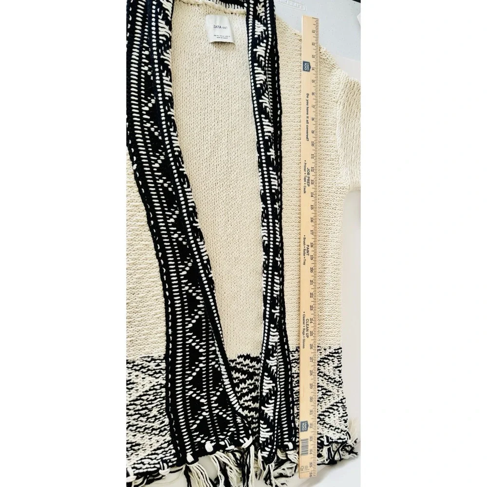 Zara Comfy Chunky Fringe Knit Oversized Cardigan Shabby Chic Bohemian Aztec Sz M